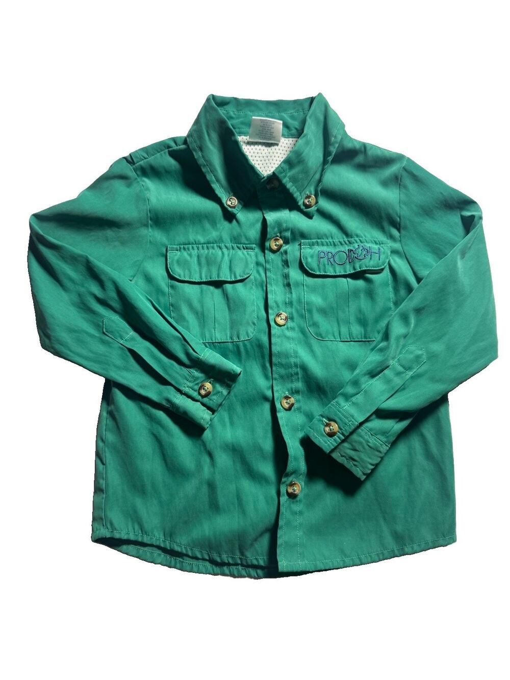 PRODOH Boys 4T Green Vented Fishing Shirt Button Front Long Sleeve